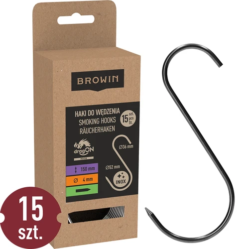 Savustuskoukut – S-malli, teroitetut, 4 mm x 150 mm, 15 kpl