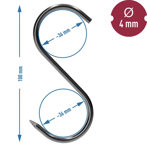 Savustuskoukut – S-malliset, teroitetut, 4 mm x 100 mm, 5 kpl - 6