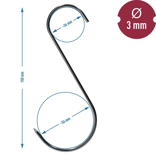 Savustuskoukut - S, teroitetut 3mm x 150mm 5 kpl - 6