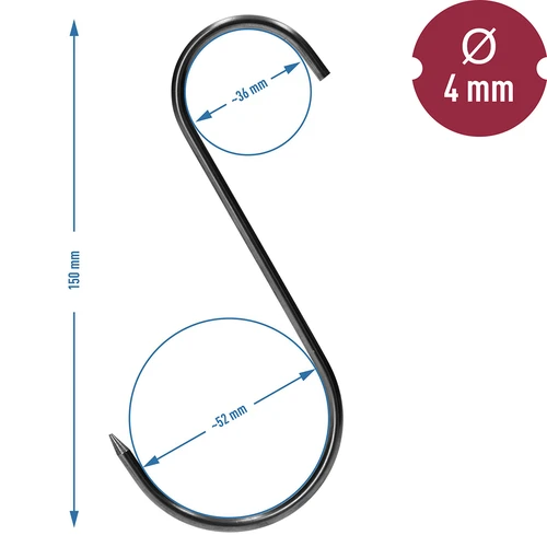 Savustuskoukut - S, teroitetut 4mm x 150mm 15 kpl - 7