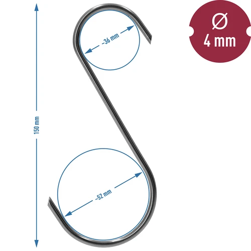 Savustuskoukut - S, viistetty 45° 4mm x 150mm 5 kpl - 7