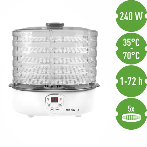 Sienien, hedelmien, vihannesten ja yrttien kuivuri lämpötilansäädöllä, 240W, läpinäkyvä - 7