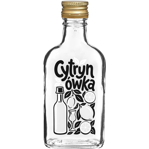 Taskumattipullo 200 ml kierrekorkilla ja ”Cytrynówka”-painatuksella, malli 1