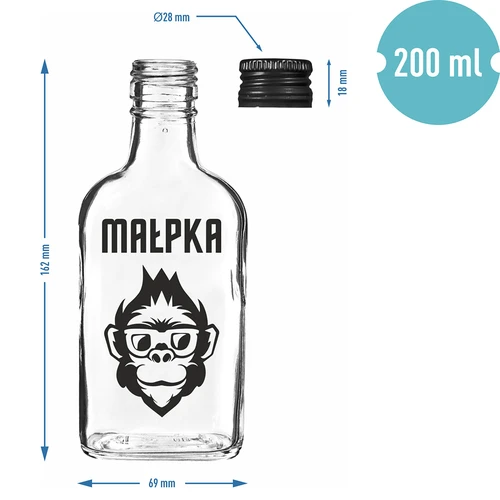 Taskumattipullo 200 ml kierrekorkilla, 'Apina'-painatus, 1 kpl. - 4
