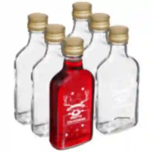 200 ml pullo kierrekorkilla, joulupainatus Poro, 6 kpl.