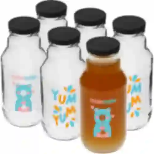 Twist off -pullo 330 ml kierrekorkilla fi43 ja värikkäällä painatuksella - 6 kpl