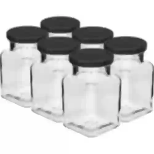 Twist-off purkki 150ml Neljä kulmaa fi 53 mustalla kannella, 6 kpl
