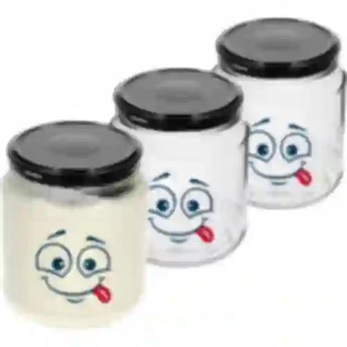 Twist-off-purkki 580 ml painatuksella Hymiö ja kierrekannella fi 82/6 - 3 kpl.