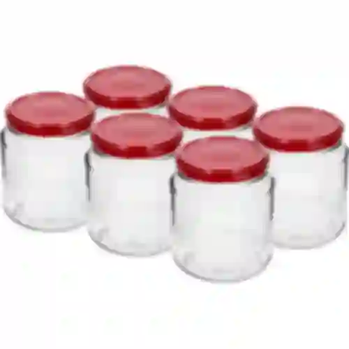 Twist-off purkki, paksu 580ml viininpunaisella kannella fi82/6, 6 kpl.