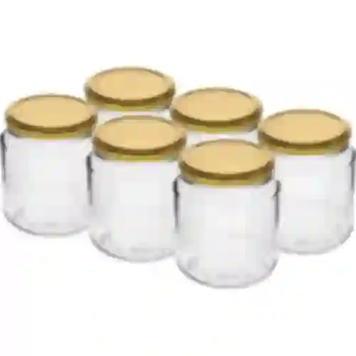 Twist-off purkki, paksukainen 580ml kultaisella kannella fi82/6, 6 kpl.