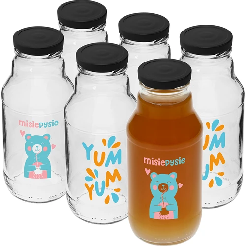 Twist off -pullo 330 ml kierrekorkilla fi43 ja värikkäällä painatuksella - 6 kpl  - 1 