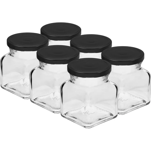 Twist-off purkki 120ml - Neljä kulmaa fi 53 mustalla kannella, 6kpl  - 1 