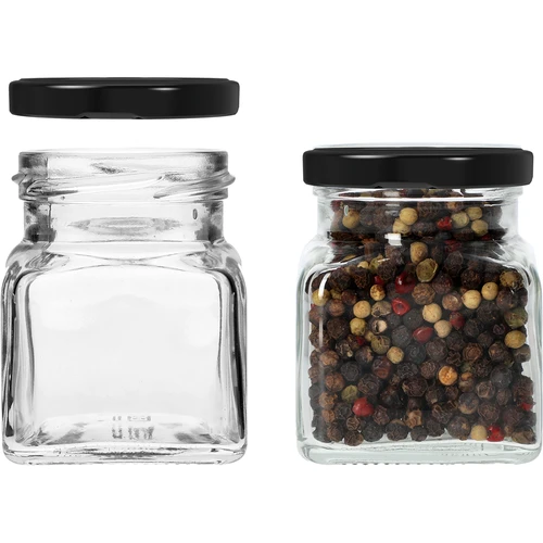 Twist-off purkki 120ml - Neljä kulmaa fi 53 mustalla kannella, 6kpl - 4