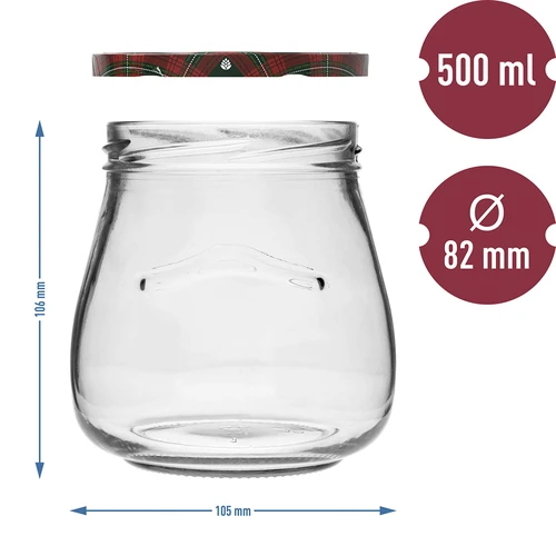Twist-off-purkki 500 ml "Käänteinen Amfora" värillisellä kannella fi 82/6, 6 kpl - 10