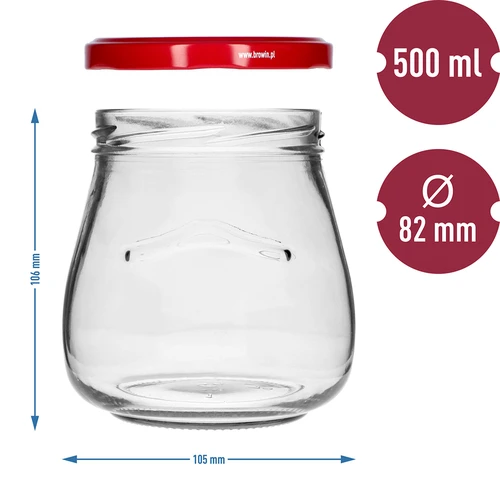 Twist-off-purkki 500ml "Käänteinen Amfora" viininpunaisella kannella fi 82/6, 6 kpl - 9