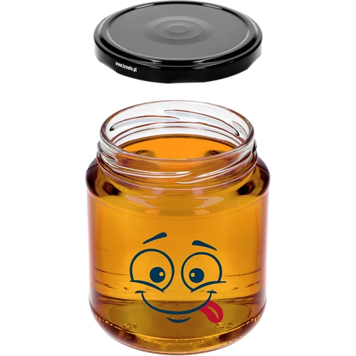 Twist-off-purkki 580 ml painatuksella Hymiö ja kierrekannella fi 82/6 - 3 kpl. - 6