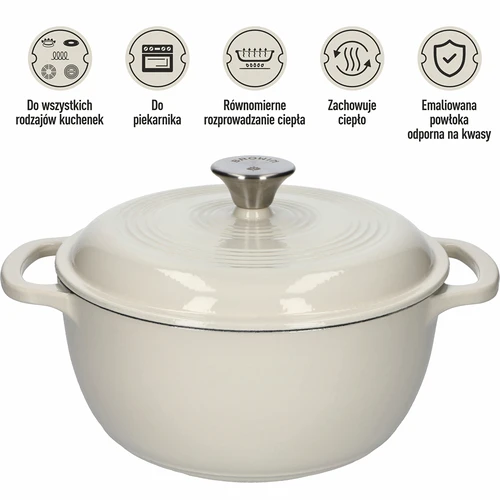 Valurautapata, emaloitu – ecru, 4 l - 5