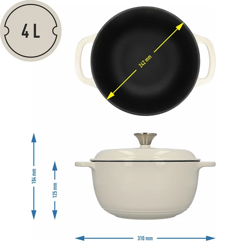 Valurautapata, emaloitu – ecru, 4 l - 4