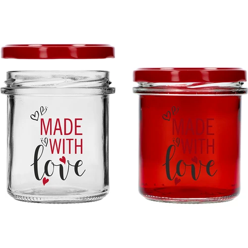 Yksinkertainen purkki 346ml fi 82 värillisellä painatuksella "Made With Love" ja viininpunaisella kannella, 3 kpl. - 4