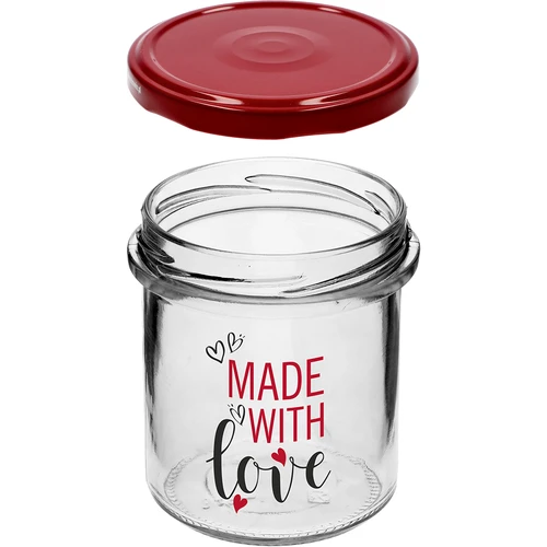 Yksinkertainen purkki 346ml fi 82 värillisellä painatuksella "Made With Love" ja viininpunaisella kannella, 3 kpl. - 5
