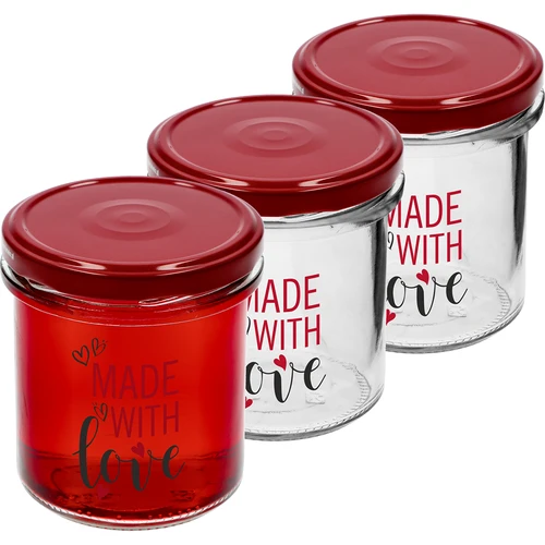 Yksinkertainen purkki 346ml fi 82 värillisellä painatuksella "Made With Love" ja viininpunaisella kannella, 3 kpl.  - 1 