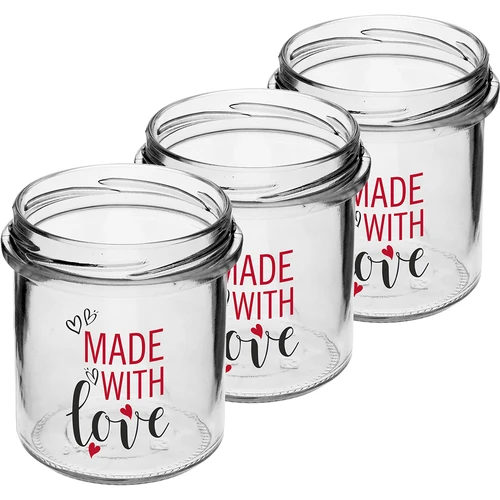 Yksinkertainen purkki 346ml fi 82 värillisellä painatuksella "Made With Love" ja viininpunaisella kannella, 3 kpl. - 3