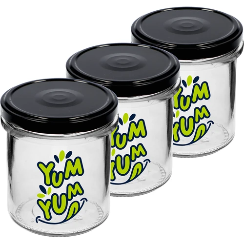 Yksinkertainen purkki 346ml fi 82 värillisellä painatuksella "Yum Yum" ja mustalla kierrekannella, 3 kpl - 2