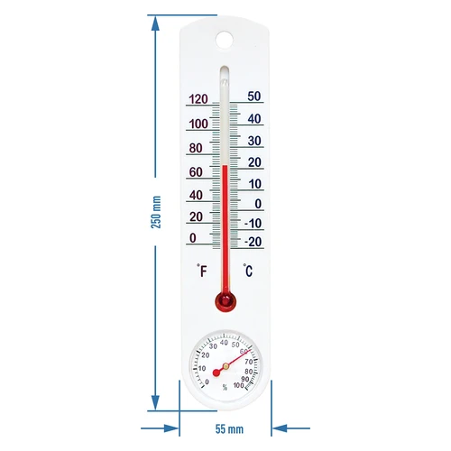 Yleiskäyttöinen valkoinen lämpömittari hygrometrillä (-20°C - +50°C) 25cm - 2