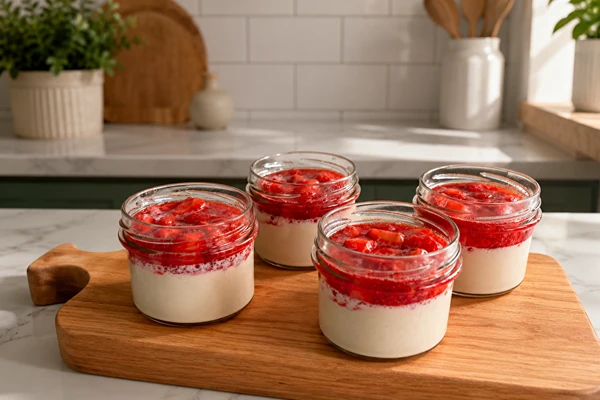 Vegaaninen panna cotta mansikoilla